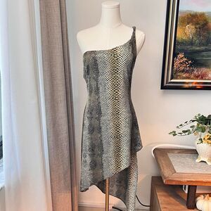 Cache Metallic Snakeskin Print Asymmetrical Dress – Size Medium